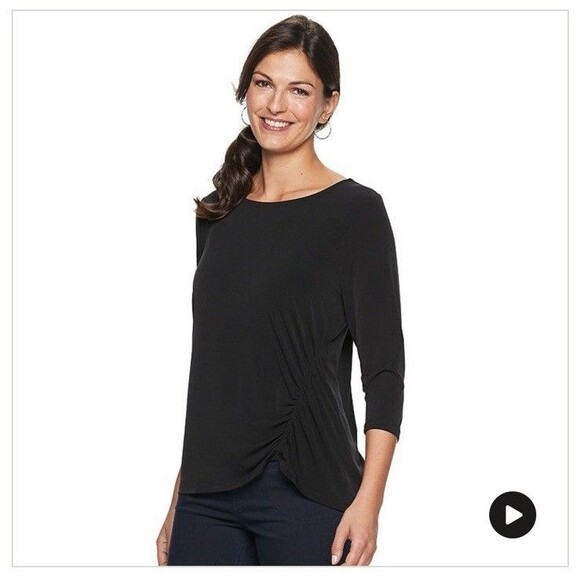 NEW Croft & Barrow Side Ruched‎  3/4 Sleeve Draped Black Shirt NWT Womens Medium - Picture 2 of 12
